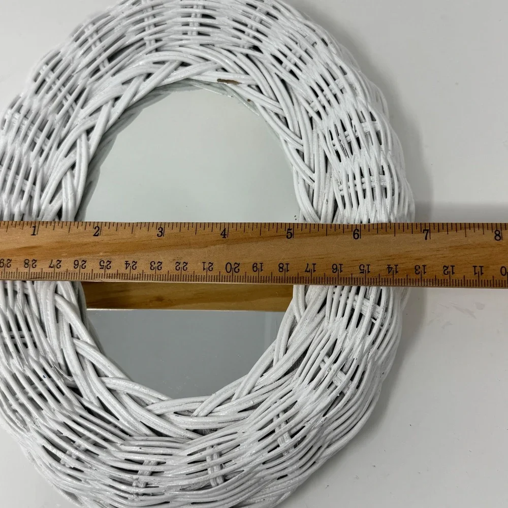 Vintage White Wicker Hand Mirror Oval Wall Mirror Cottage Coastal Boho Decor